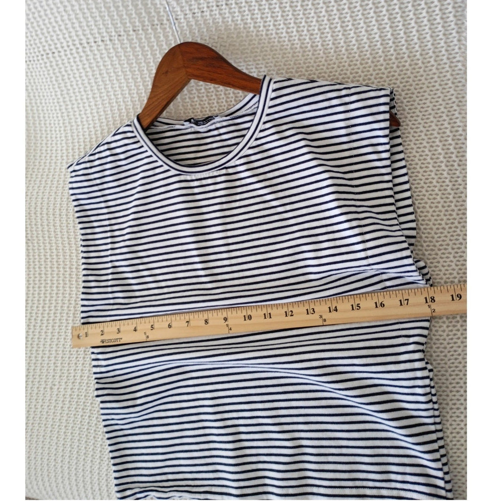 Zara Coastal Nautical Striped Tank Navy White Cotton Slvels Crew Neck Top S NWOT