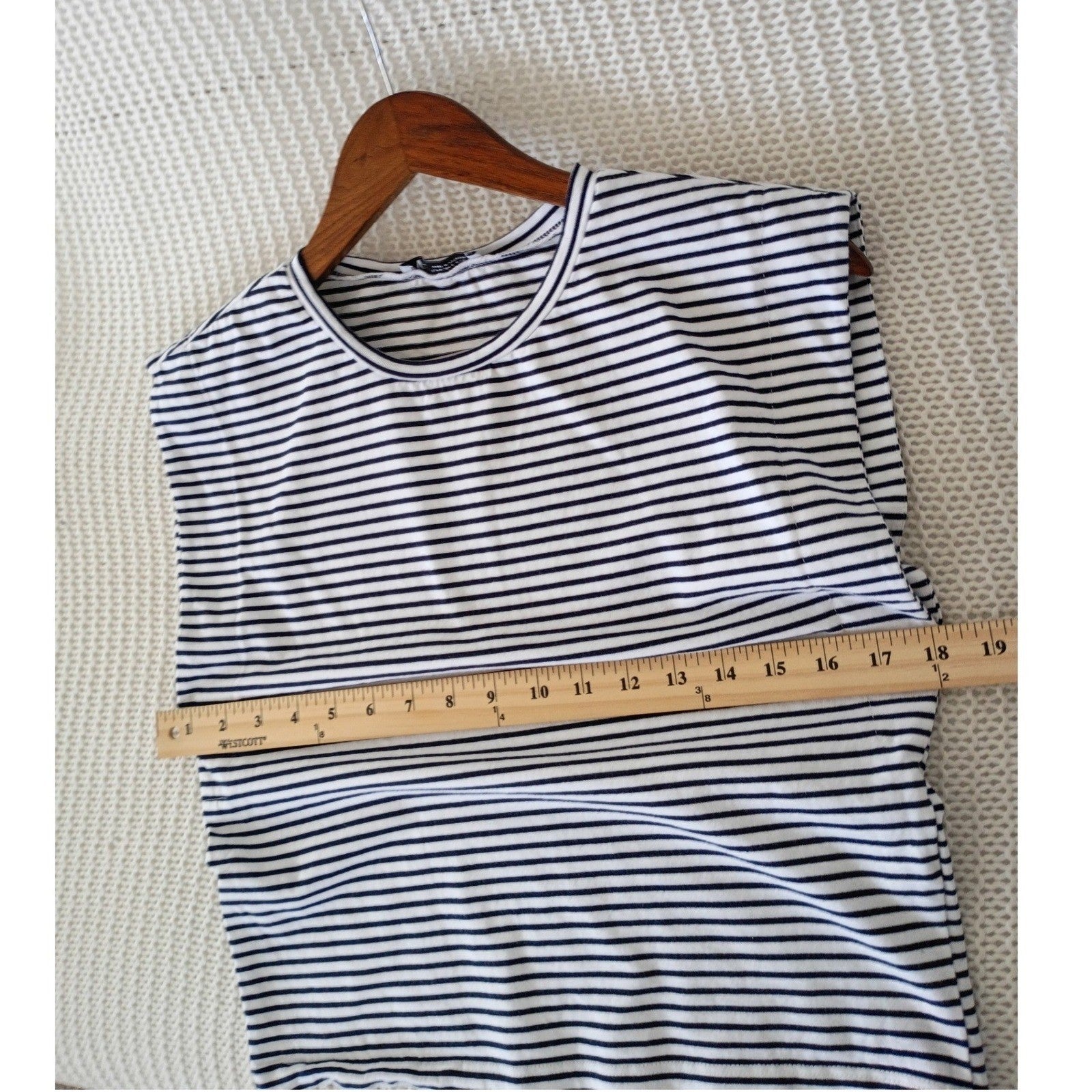 Zara Coastal Nautical Striped Tank Navy White Cotton Slvels Crew Neck Top S NWOT