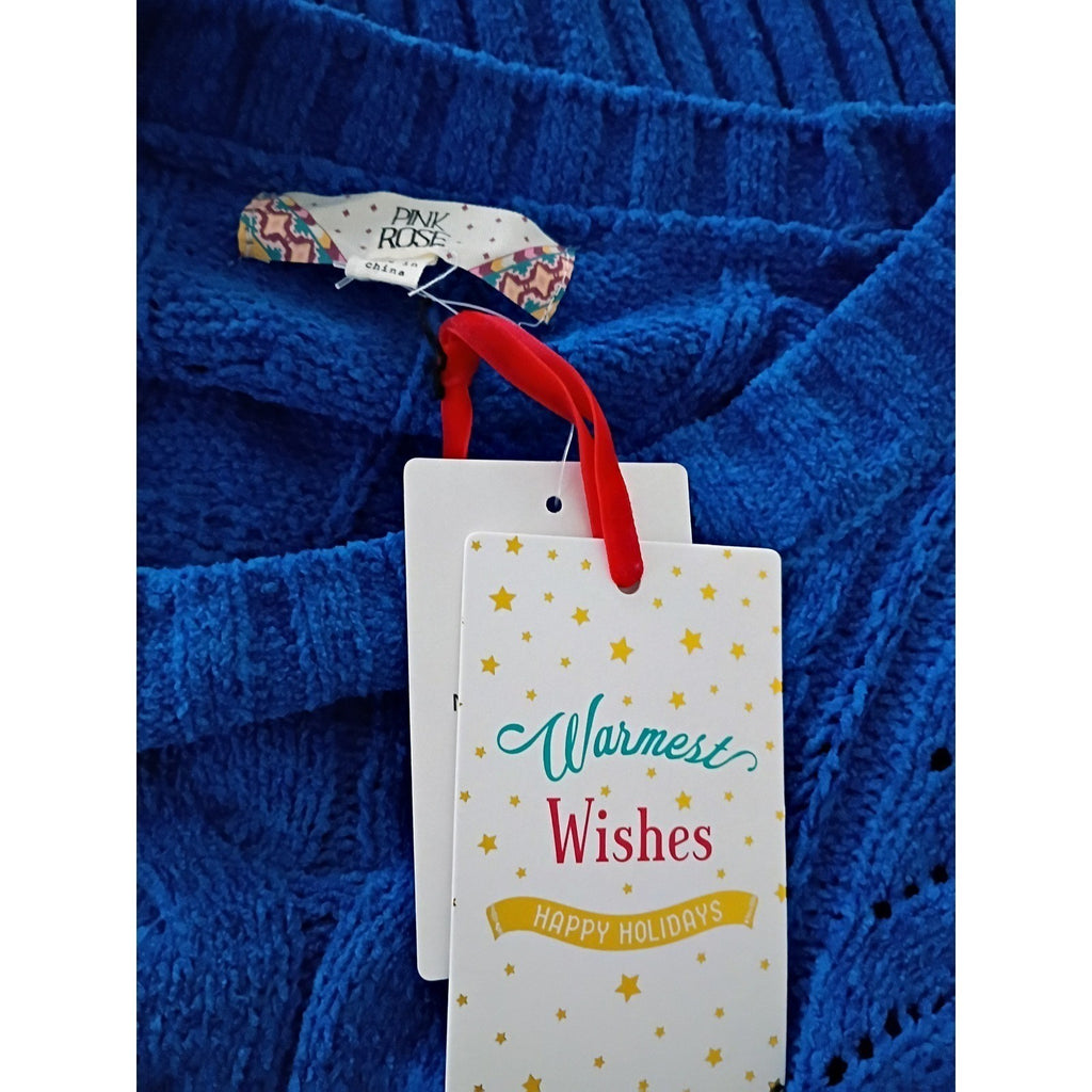 Pink Rose NWT Vibrant Stylish Cropped Knit Sweater Blue Cable Texture M
