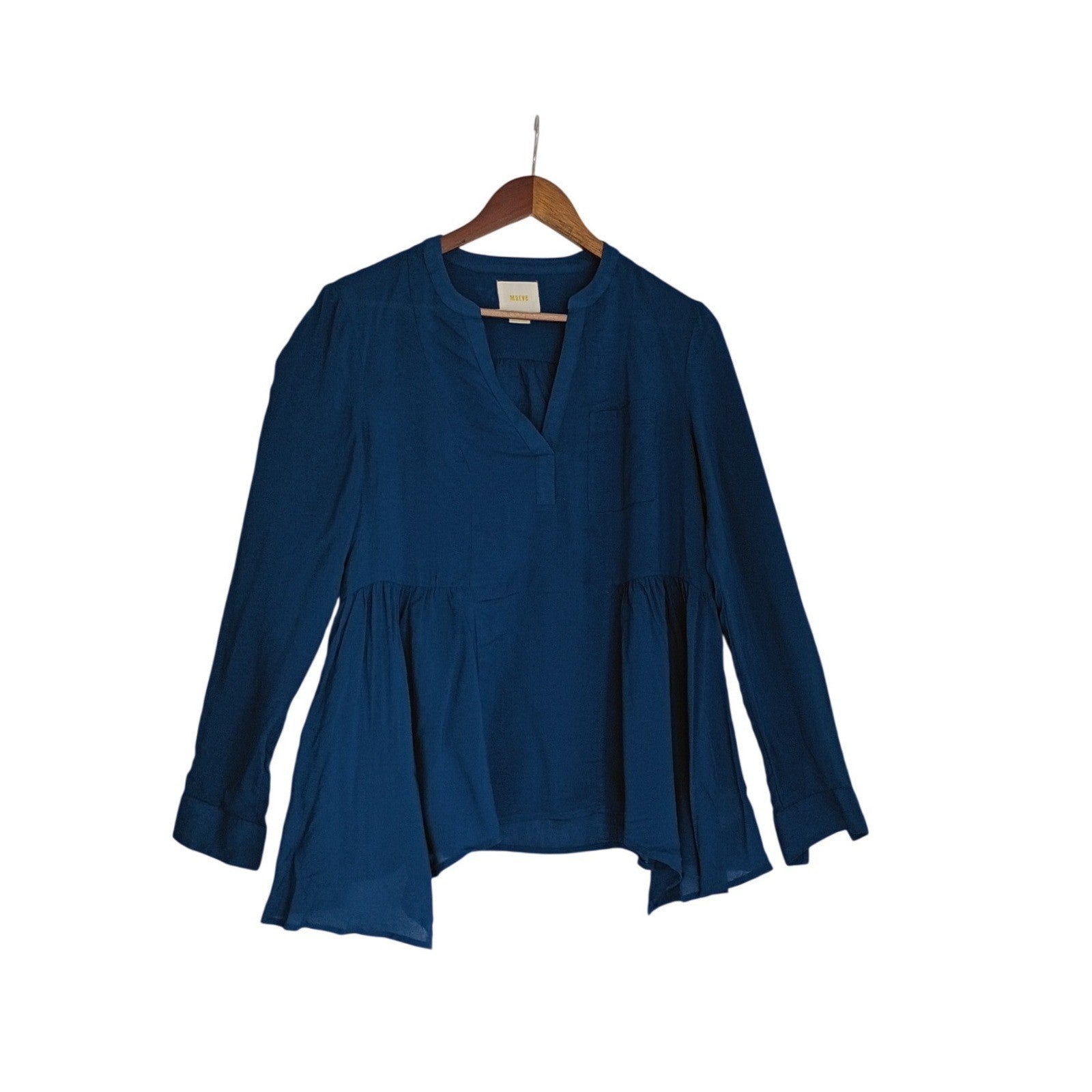 Maeve Anthropologie Teal Blue Peplum Blouse Split Neck Rayon Top Fits S Boho $88