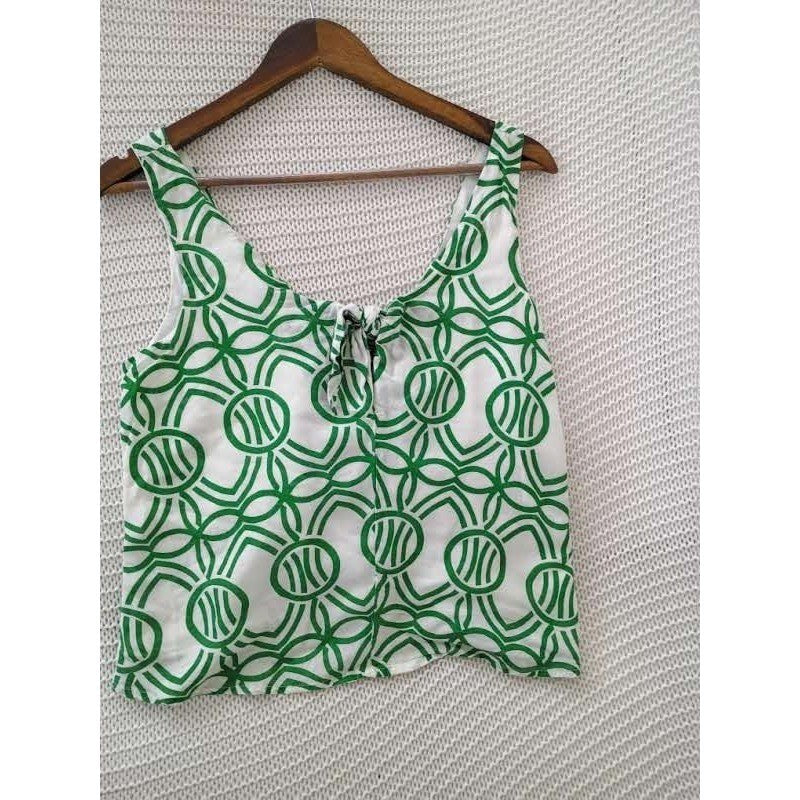 Maeve Anthropologie Green White Geometric Print Sleeveless Crop Top Fits S $78