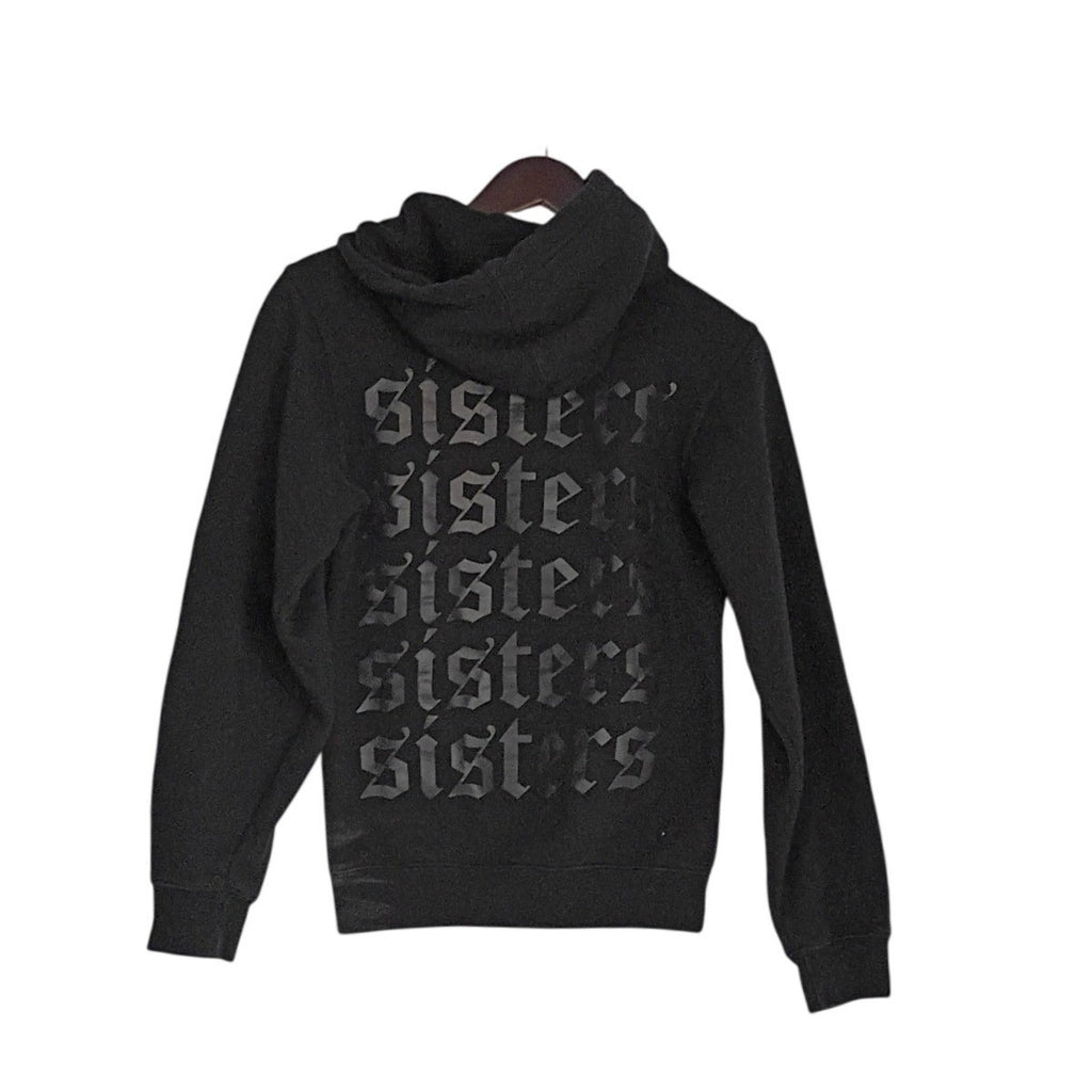 SISTERS Black Gothic Logo Hoodie 100% Cotton Sweatshirt Fits S Made USA