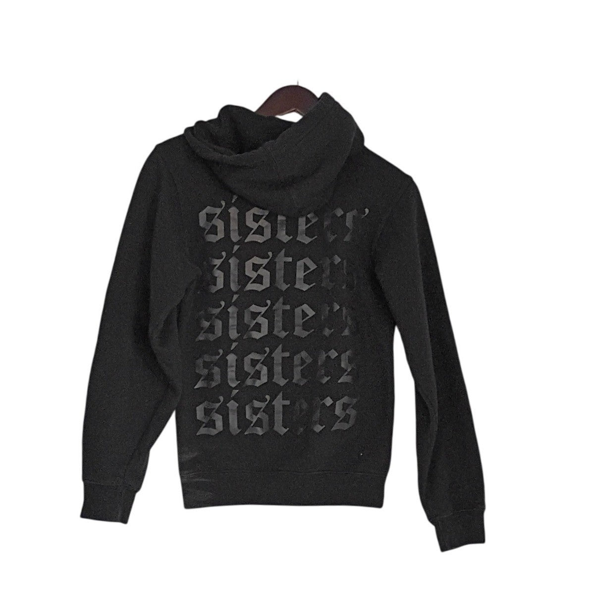 SISTERS Black Gothic Logo Hoodie 100% Cotton Sweatshirt Fits S Made USA