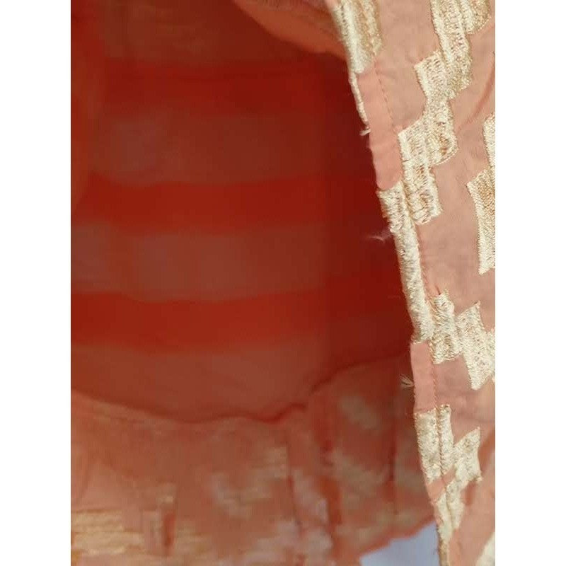 NWT RHEA Peach Gold Metallic Ikat Boho Tiered 100% Cotton Mini Dress L XL V-Neck