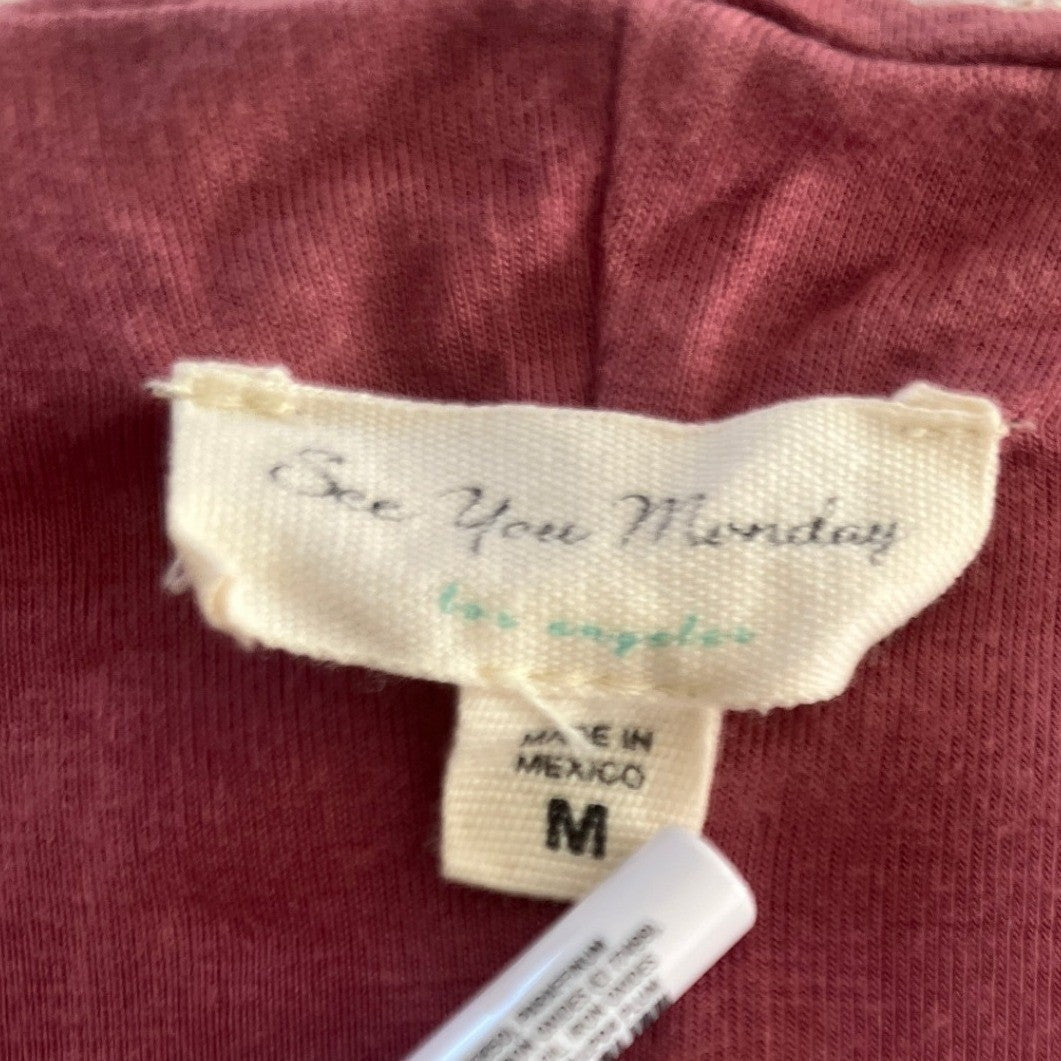 See You Monday Burgundy Knit Midi Dress Short Slve Everyday Casual Minimalist S