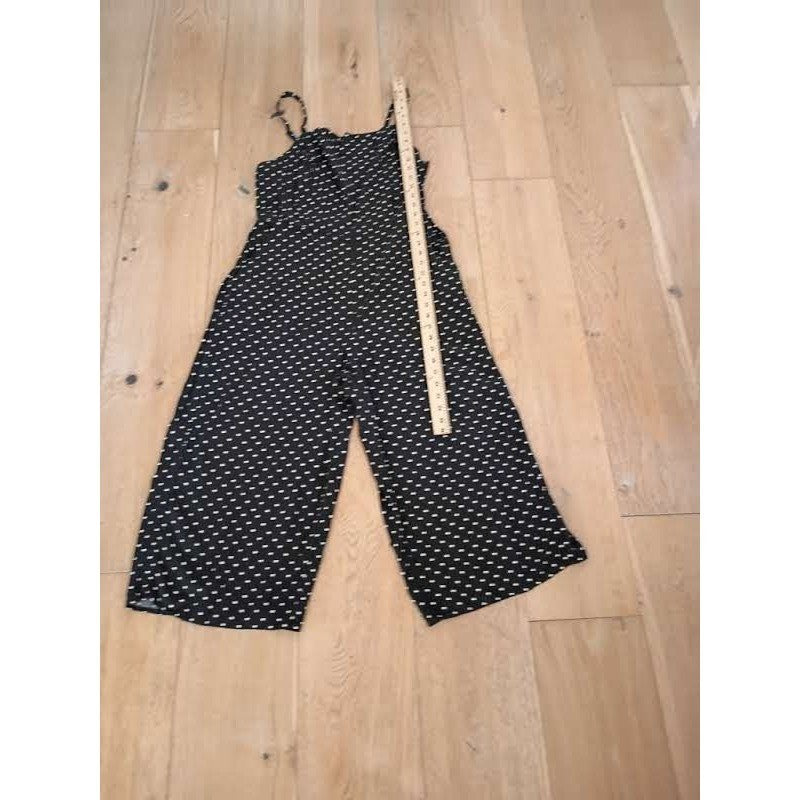 Classic Polka Dot Smocked Wide Leg Jumpsuit L Black White Sleeveless Retro Boho