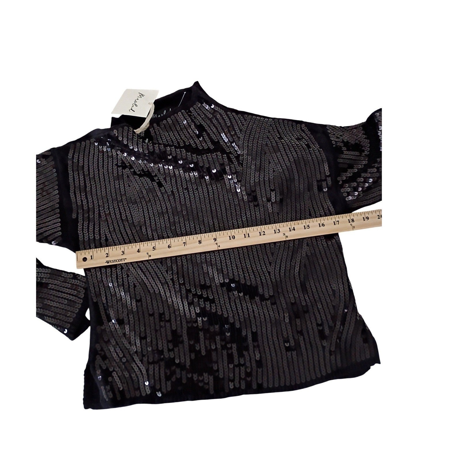 NWT Sequin Cropped Mock Neck Sweater Black Marled Party Knit Fits S