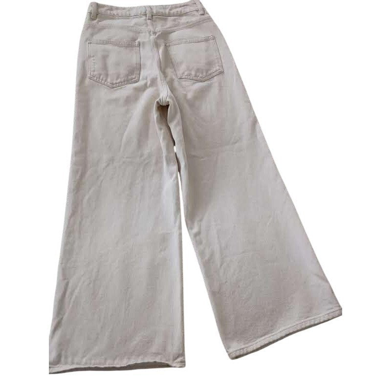ASOS Denim Ecru Off White Wide Leg Jeans 26x26 100% Cotton High Waisted $55