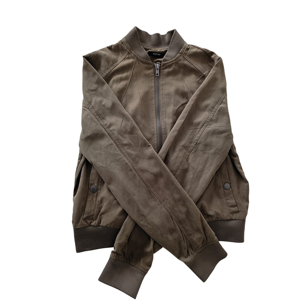 Poetry Olive Green Bomber Jacket Size S - Zip Front
