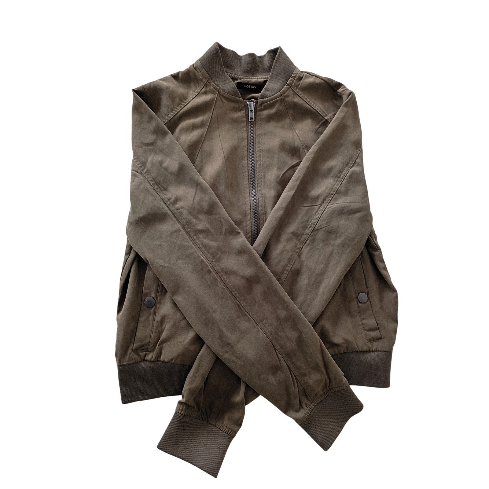 Poetry Olive Green Bomber Jacket Size S - Zip Front