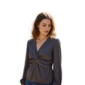 PLEIONE Coquette Plum Romantic Twist-Front Empire Blouse Soft Drape M NWOT