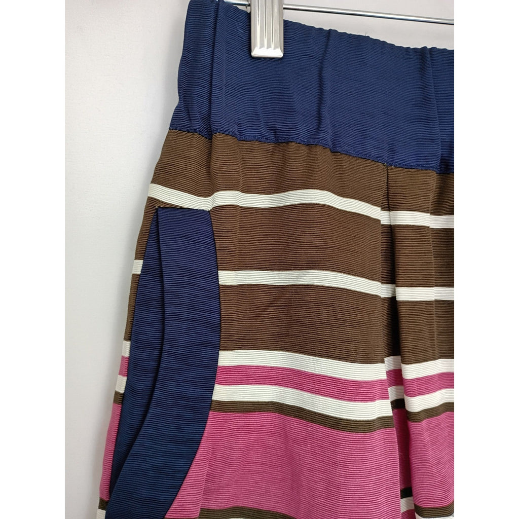 Maeve Anthropologie Striped Mini Skirt Pink Brown Navy Blue Fits S Elastic Waist