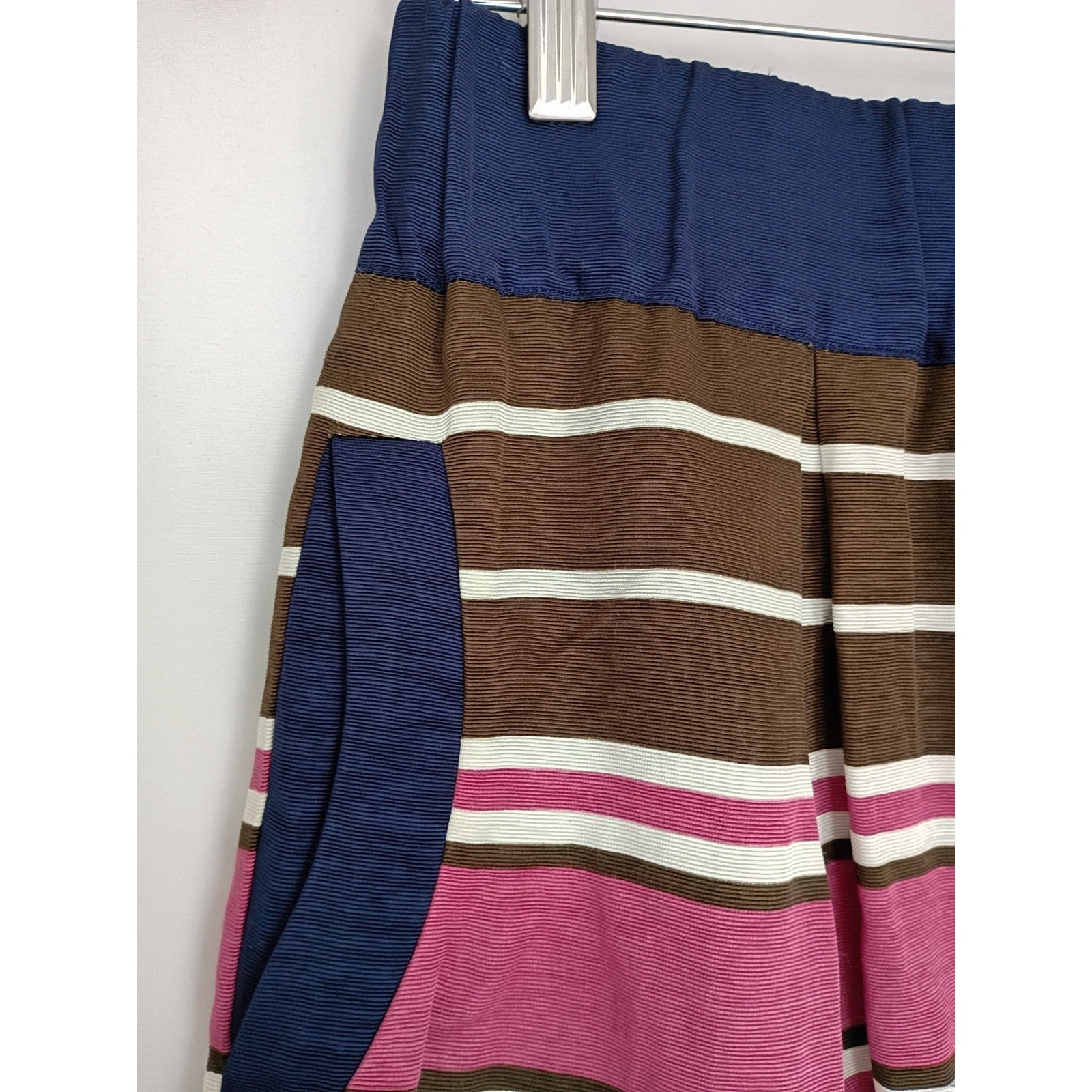 Maeve Anthropologie Striped Mini Skirt Pink Brown Navy Blue Fits S Elastic Waist