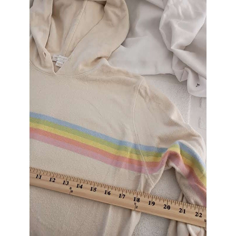 SPIRITUAL GANGSTER Rainbow Stripe Crop Hoodie M Cream Cotton Modal Yoga