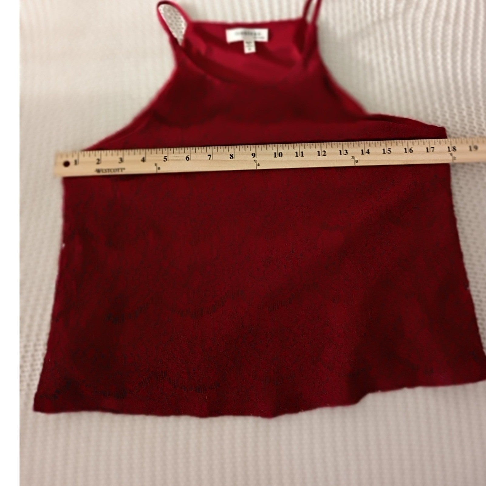 MONTEAU LA Burgundy Lace Halter Top S Romantic Coquette Elegant Cotton Blend