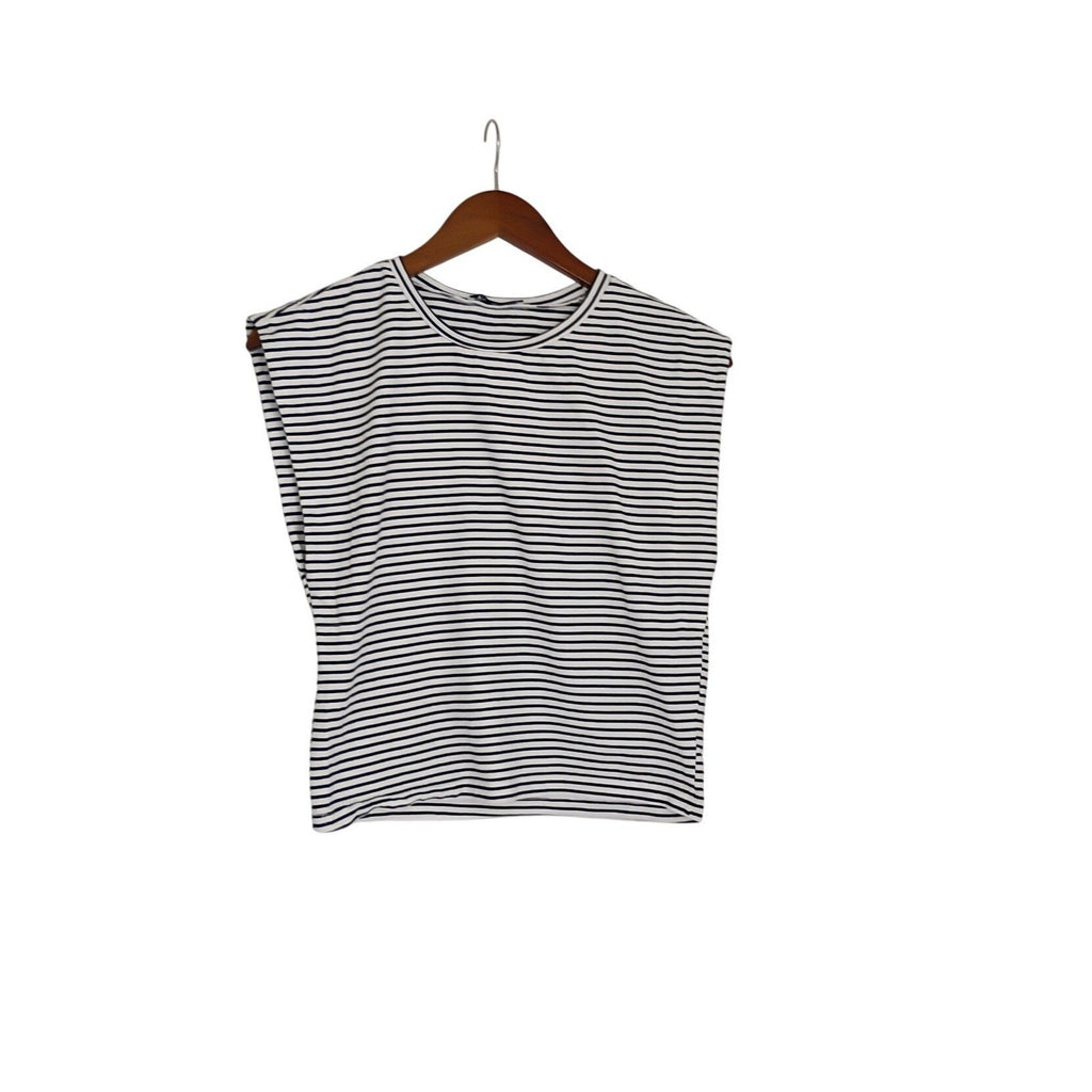 Zara Coastal Nautical Striped Tank Navy White Cotton Slvels Crew Neck Top S NWOT