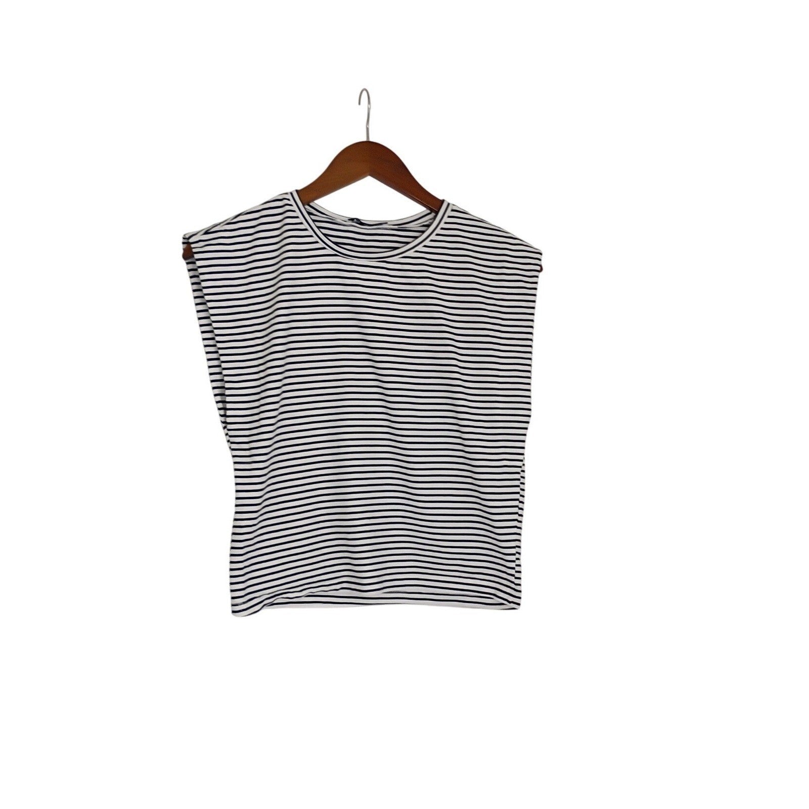 Zara Coastal Nautical Striped Tank Navy White Cotton Slvels Crew Neck Top S NWOT