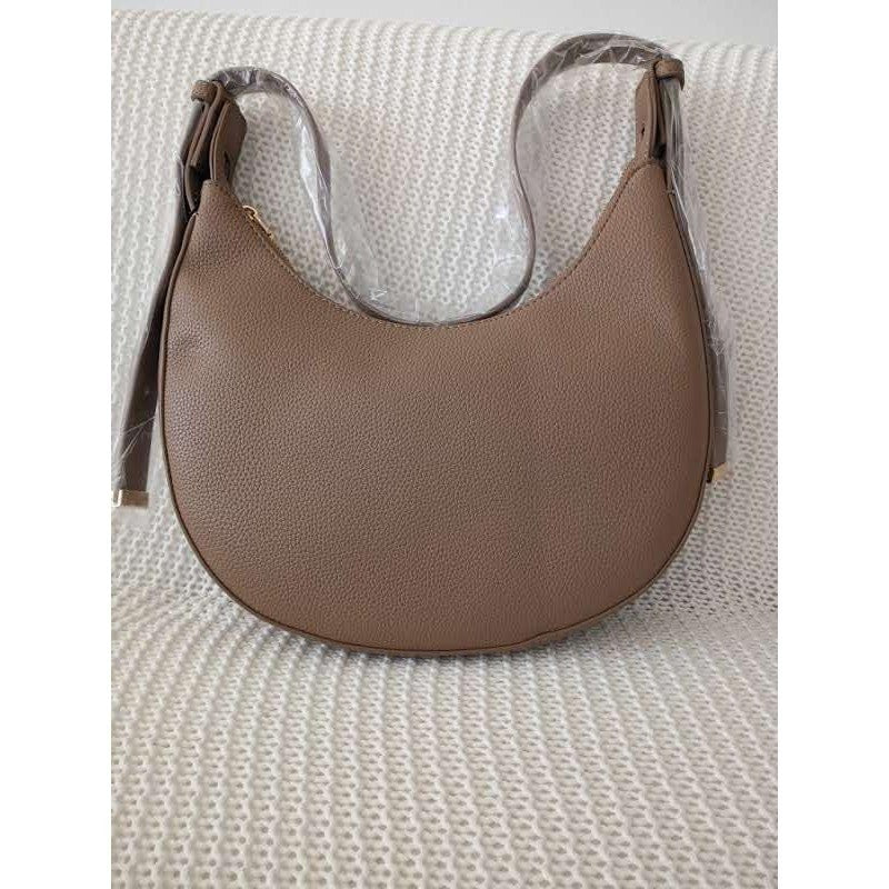 NWT The Drop Avalon Small Shoulder Bag Tan Pebble Faux Leather Crescent Hobo Bag