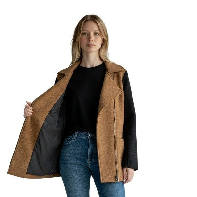 Otis & Maclain Wool Blend Moto Jacket Camel Brown Mixed Media USA S