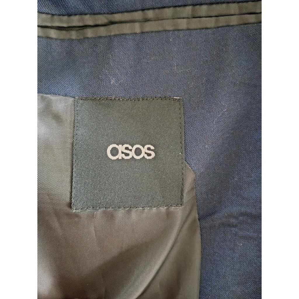 Slim Fit Wool Blend Blazer Navy Blue Men 40R Smart Tailored ASOS