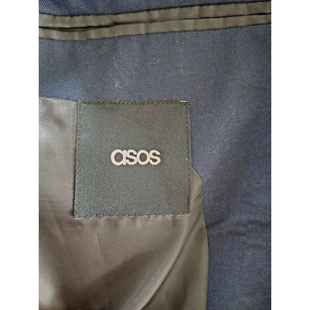 Slim Fit Wool Blend Blazer Navy Blue Men 40R Smart Tailored ASOS
