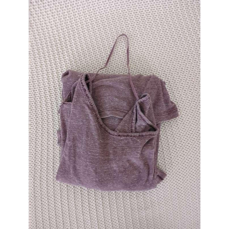 Free People Thermal Waffle Knit Tunic Sharkbite Hem Boho Long Sleeve Plum Fits S