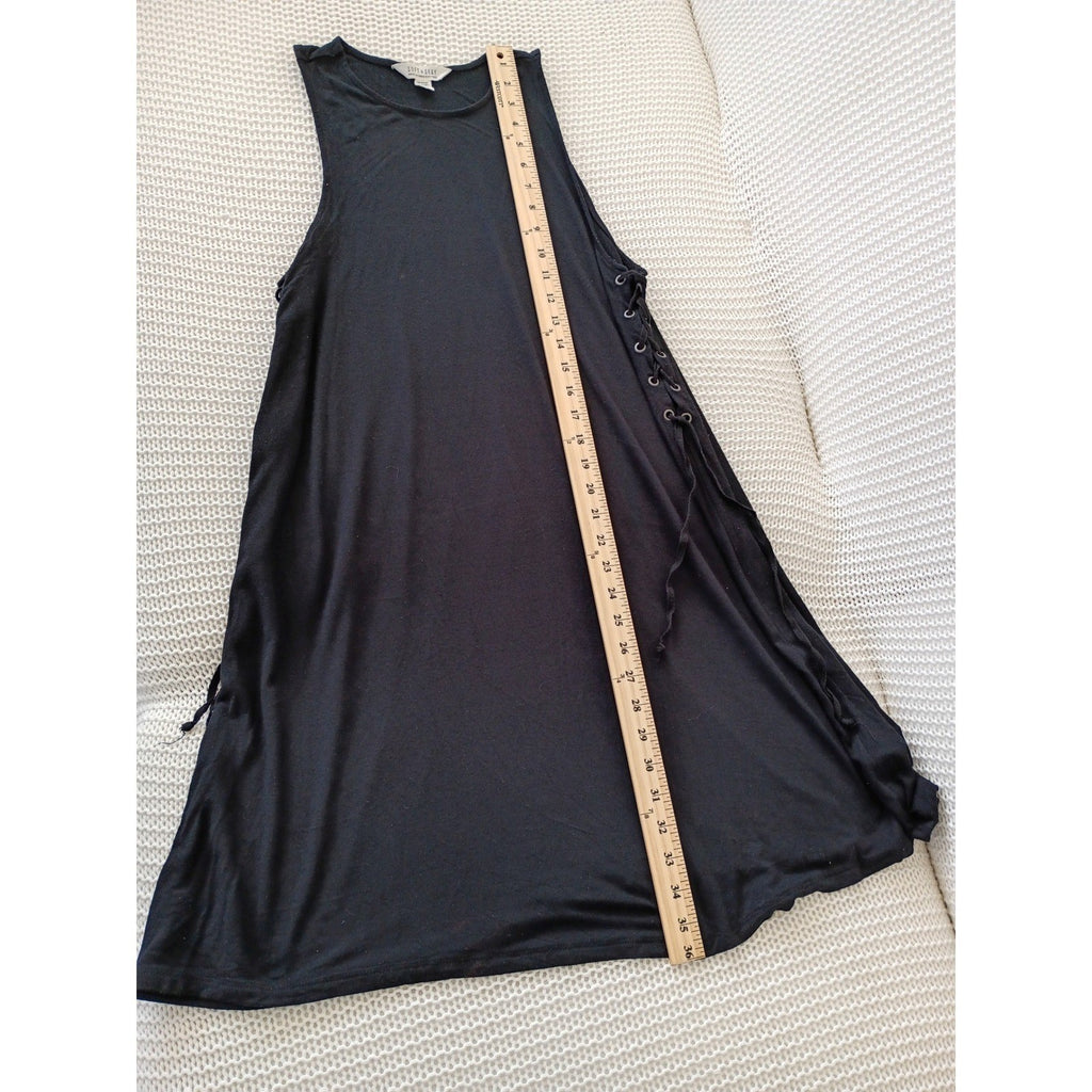 Black Sleeveless Trapeze Dress Minimalist Shift Midi Womens Size L