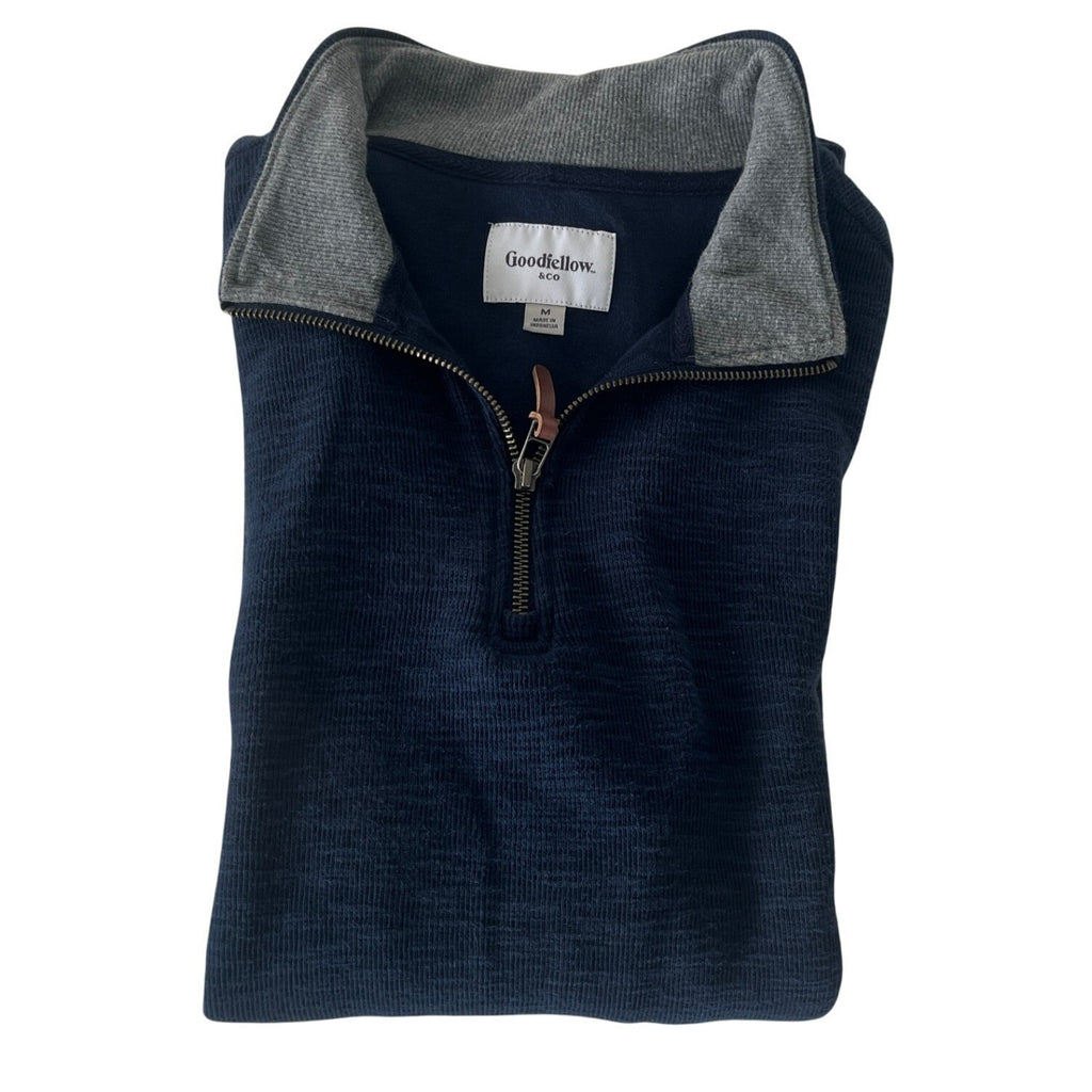 Goodfellow & Co Cotton Quarter Zip Pullover Sweater Navy Blue Size M Versatile