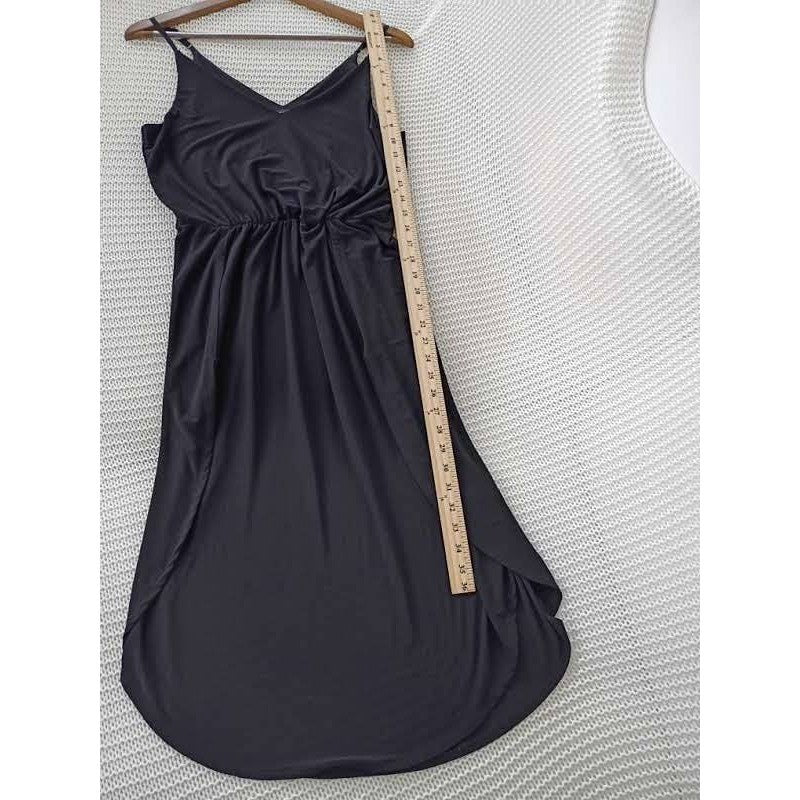 1.STATE Black Wrap Dress S NWOT Tulip Hem Midi VNeck Stretch Cocktail Minimalist
