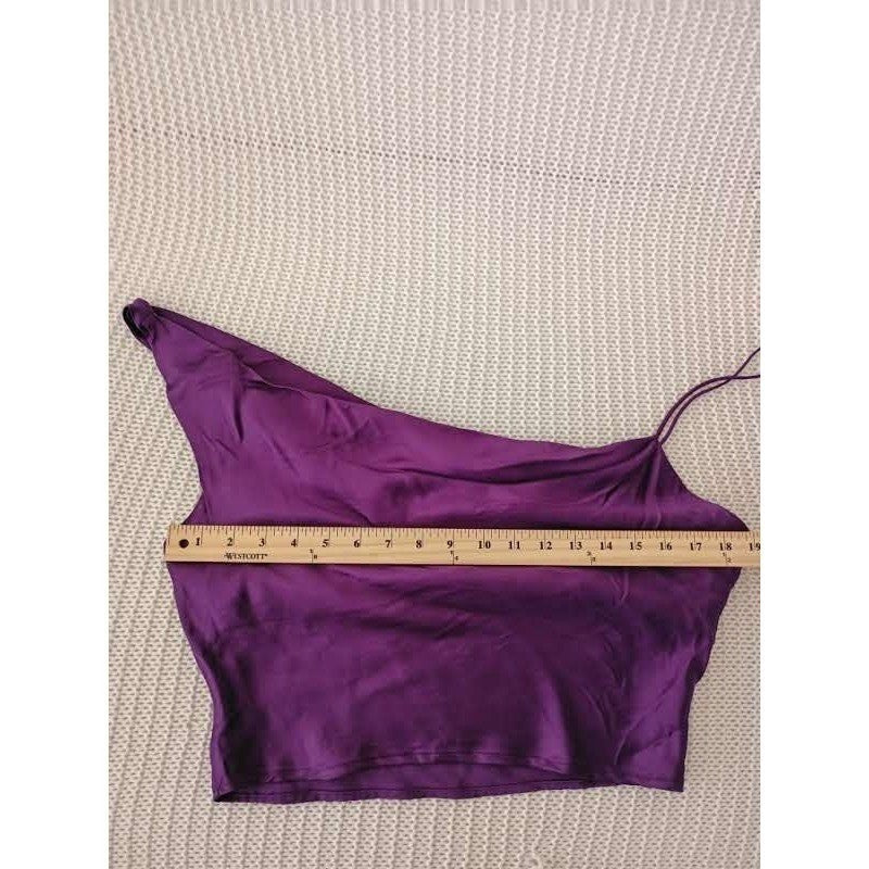 Zara Purple Satin One Shoulder Draped Asymmetrical Crop Top M Medium 6 8 Party