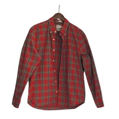 J Crew Red Plaid Slim 100% Cotton Untucked Secret Wash Shirt Mens L Everydaywear