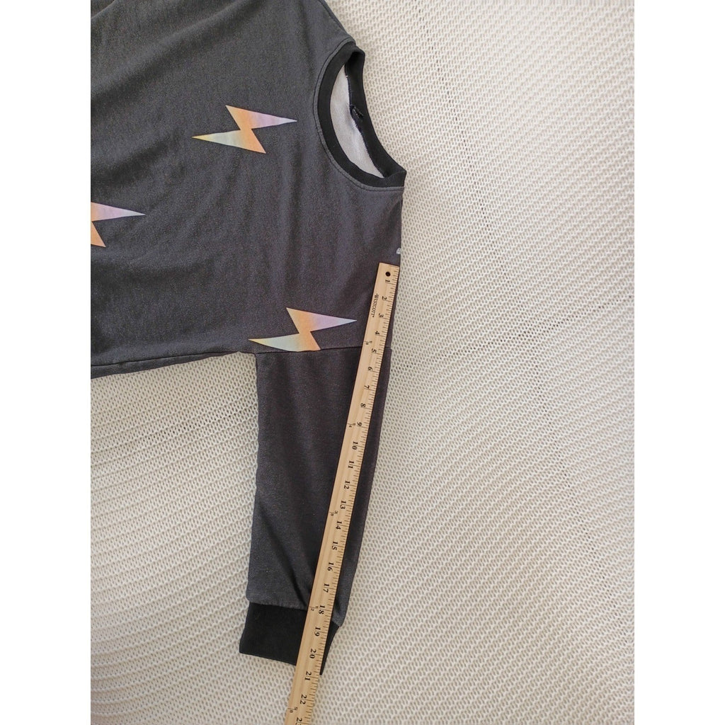 Storia Black Lightning Bolt Cropped Sweatshirt L 85% Cotton Retro Streetwear
