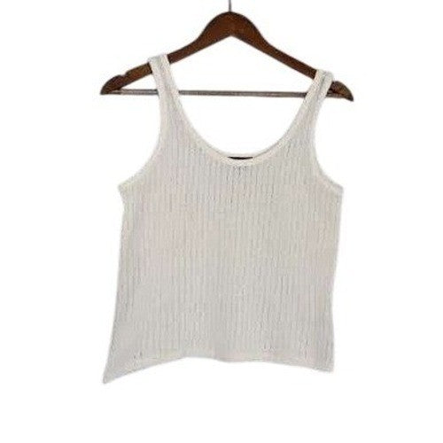 Massimo Dutti Cream Ribbed Mesh Knit Tank Top Scoop Neck Cotton Minimalist S