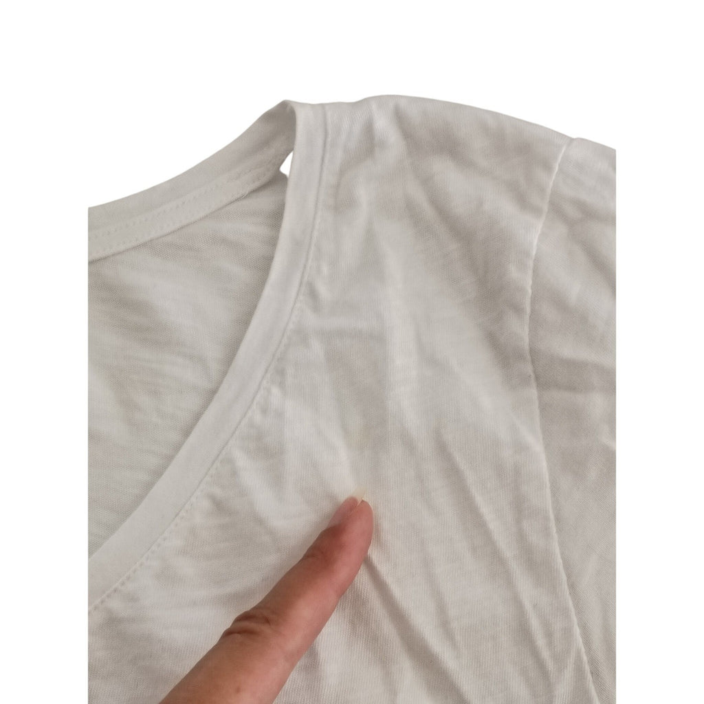 H M White V Neck T Shirt 100% Cotton Casual Basic Essential Top Size L