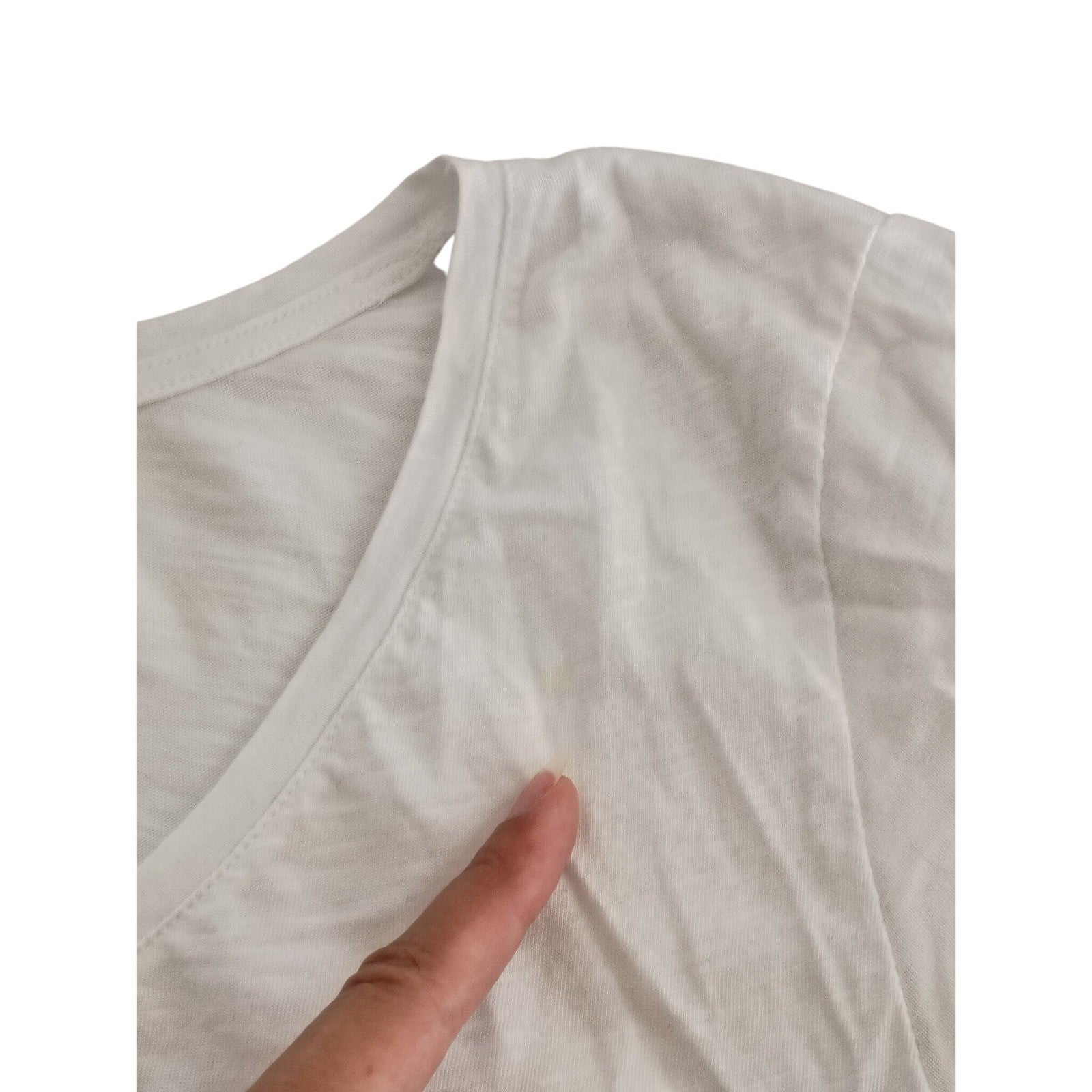 H M White V Neck T Shirt 100% Cotton Casual Basic Essential Top Size L