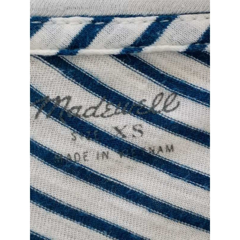 Madewell Coastal Blue White Striped Tee 100% Cotton Scoop Neck Long Sleeve Small
