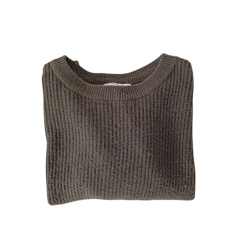 MADEWELL Olive Green Ribbed Crewneck Pocket Sweater S Cotton Blend Boho