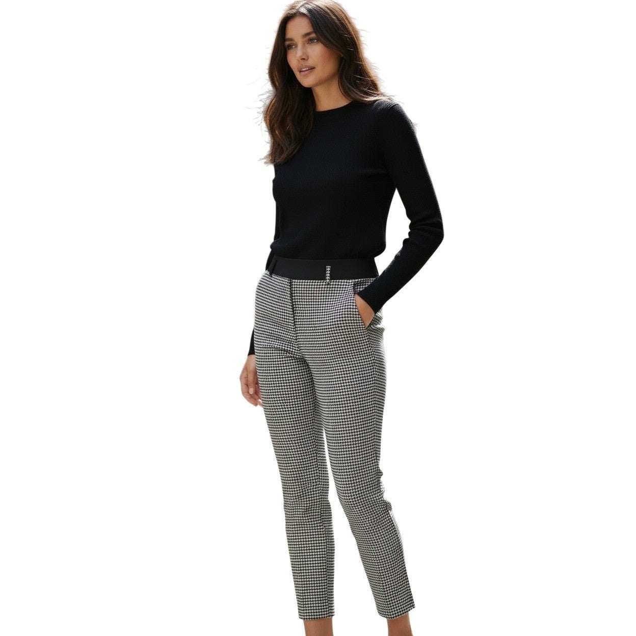 Calvin Klein Houndstooth Pants Black White Slim Fit 4 W30 x 28.5 Dress Trousser