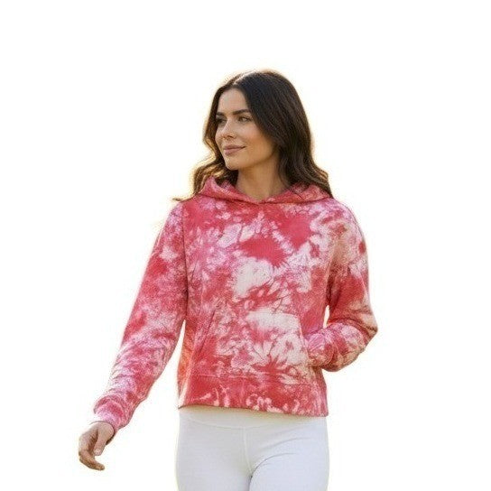 Spiritual Gangster Pink White Tie Dye Hoodie L Large Cotton Cropped Yoga Workout