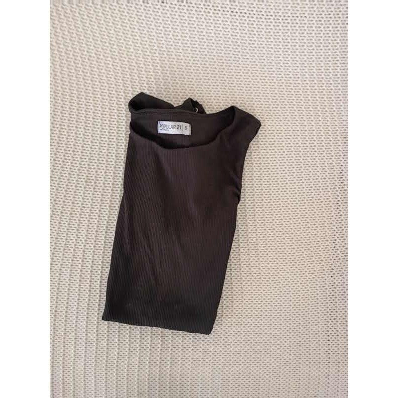 Popular 21 Black Ribbed Sleeveless Bodysuit S Goth Grunge Crew Neck Snap Closure
