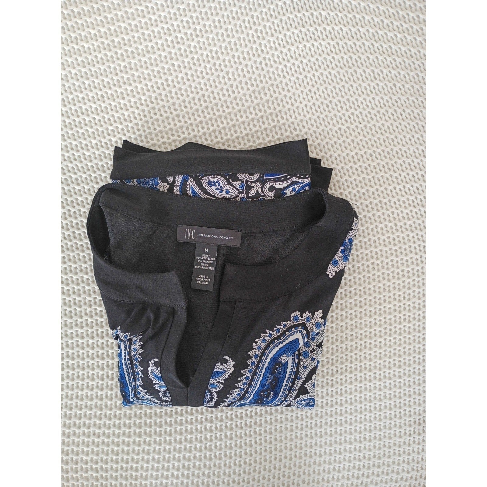 INC International Concepts Paisley Print Zipper Front Dress Womens M Blue Black