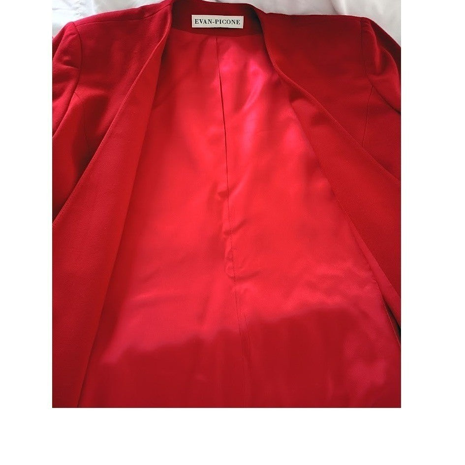 Evan Picone Red 100% Wool Blazer V Neck Timeless Career Chic 10