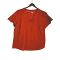 Knox Rose Red Lace Up 100% Cotton Bohemian Blouse  Fits L/ XL Short Slve V-Neck