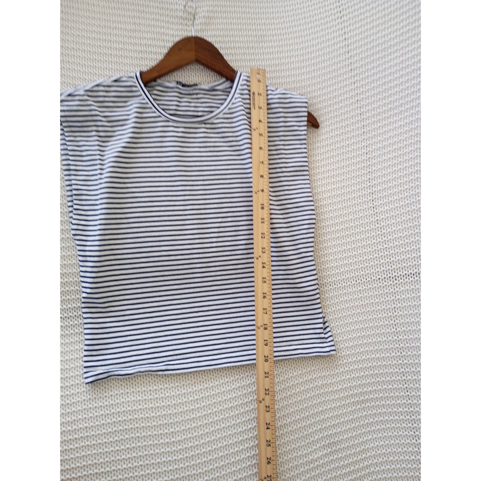 Zara Coastal Nautical Striped Tank Navy White Cotton Slvels Crew Neck Top S NWOT