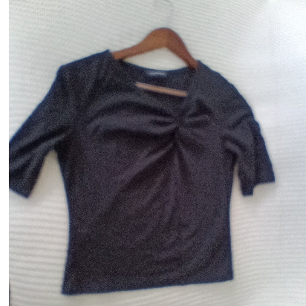 Club Monaco Black Twist Front V Neck Knit Top Elbow Sleeve Slim Fit S