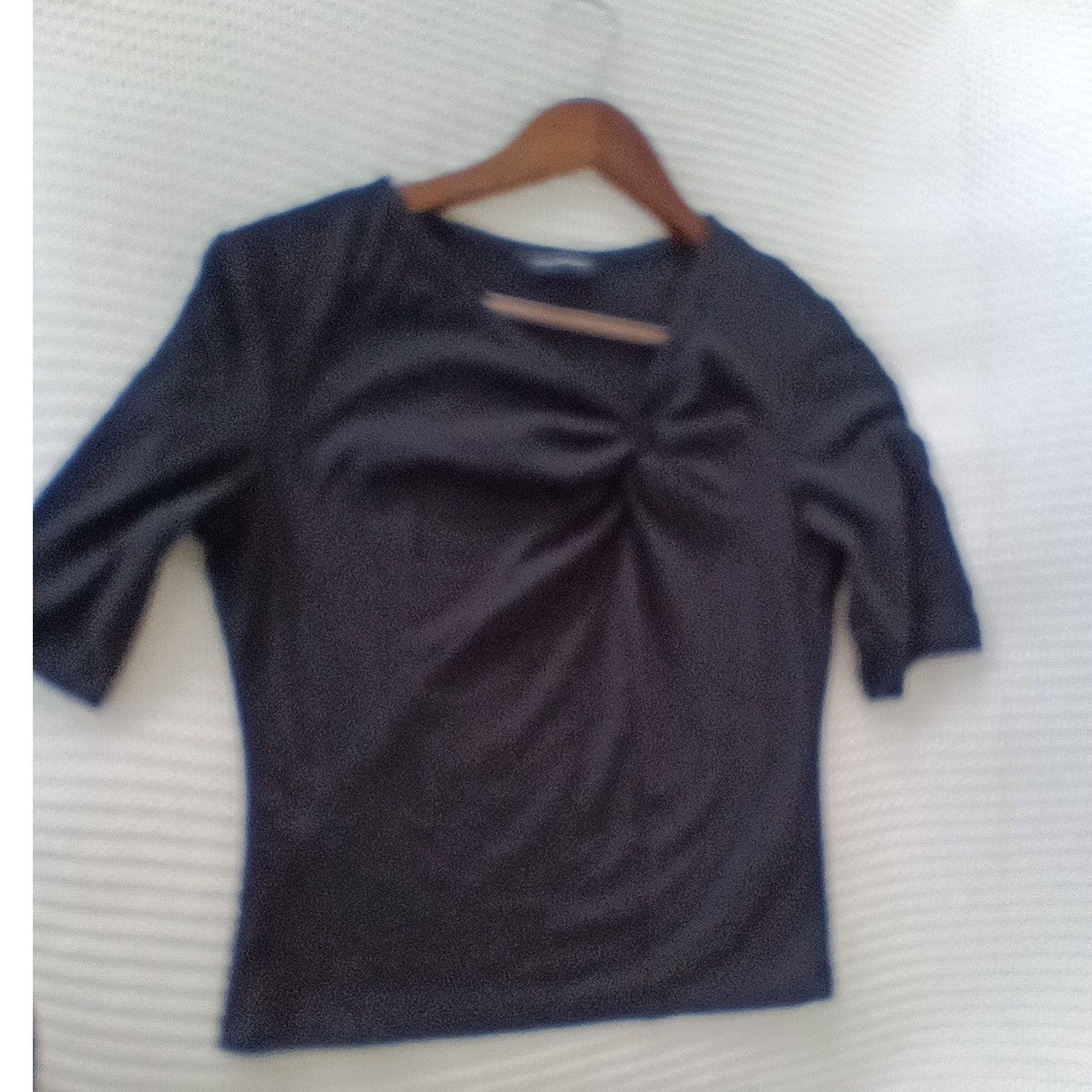 Club Monaco Black Twist Front V Neck Knit Top Elbow Sleeve Slim Fit S