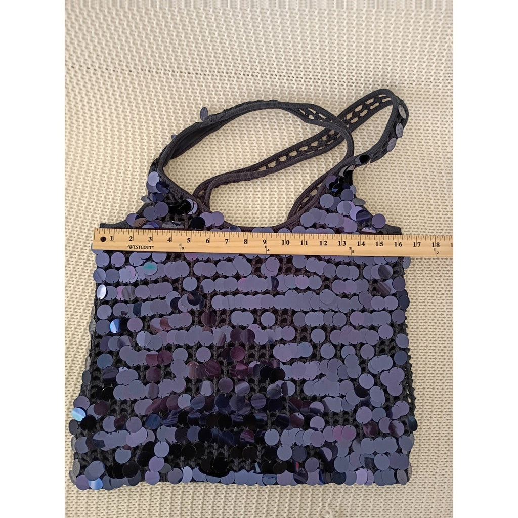 Splendid Navy Sequin Crochet Tank Top M L Medium Iridescent Paillette Festival