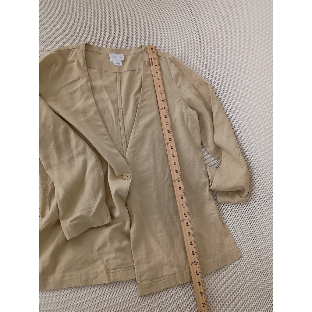 Melrose and Market Tan Linen Blend Blazer Coastal Chic Fits S/M Lagenlook