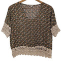 Lily Star Sheer Floral Blouse Crochet Trim V Neck Romantic Boho M USA
