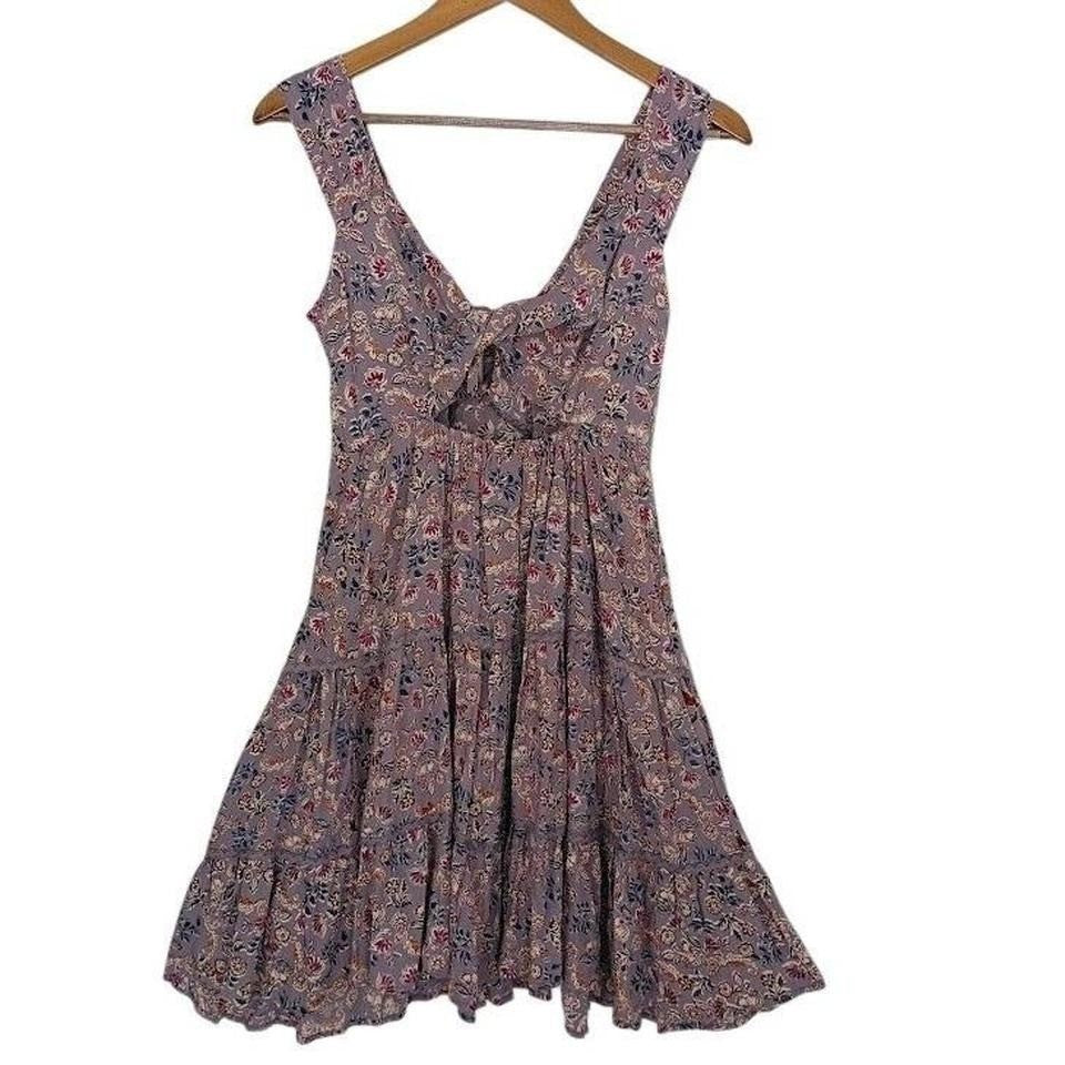 Coquette Lavender Floral Tie Front Mini Dress Cottagecore Tiered Summer Dress